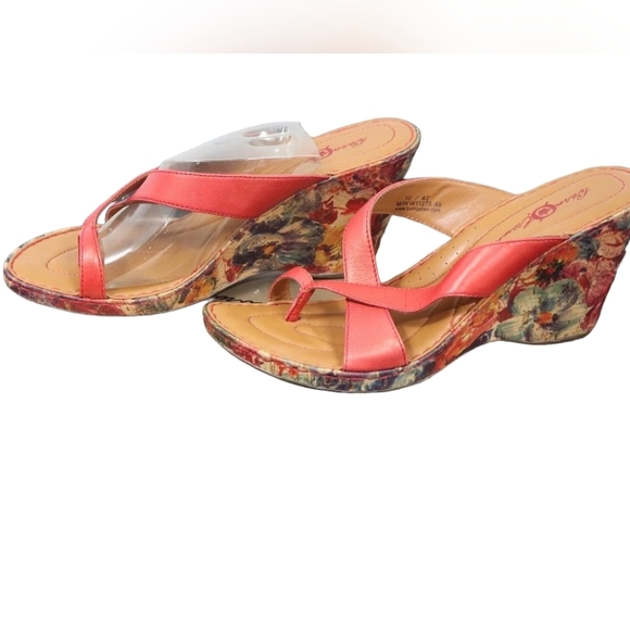 BØRN CROWN Pink Leather PIO Toe Thong WEDGE SANDAL, New NWT in Original Box IOB - Picture 2 of 11